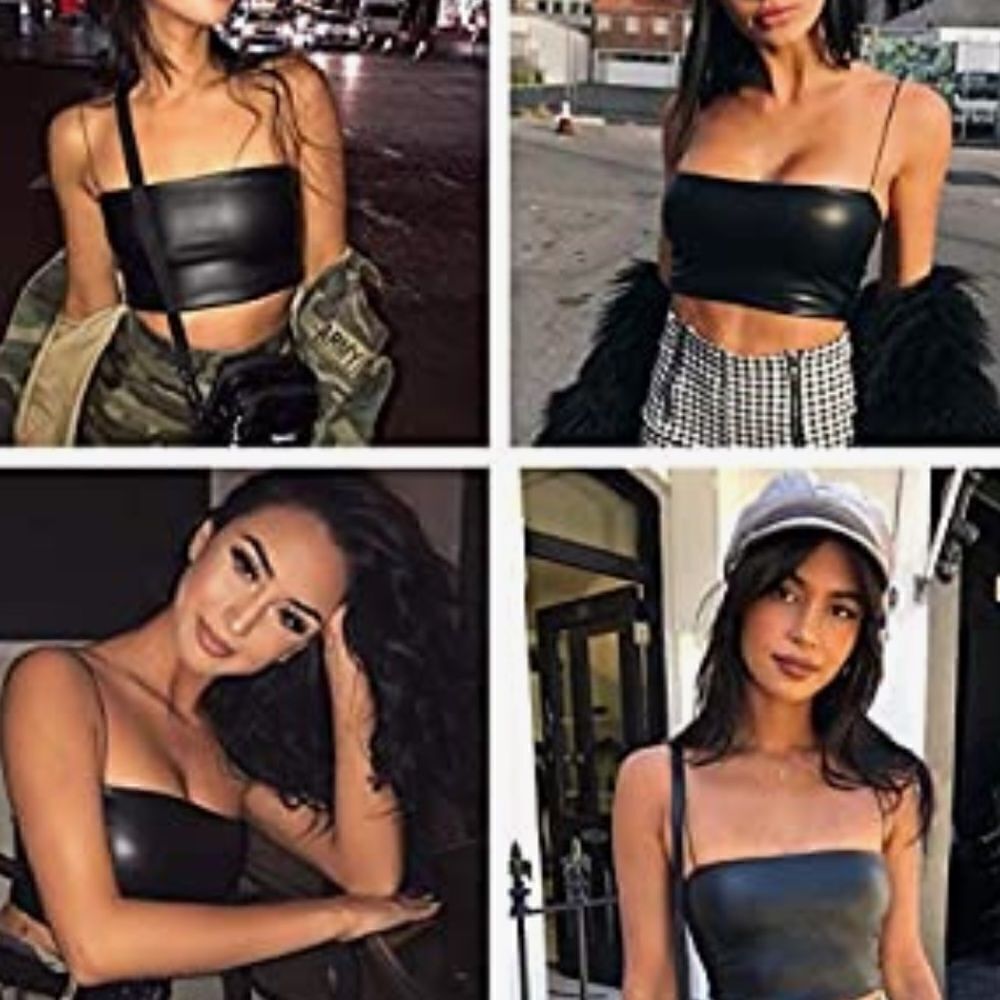 Black  leather crop top